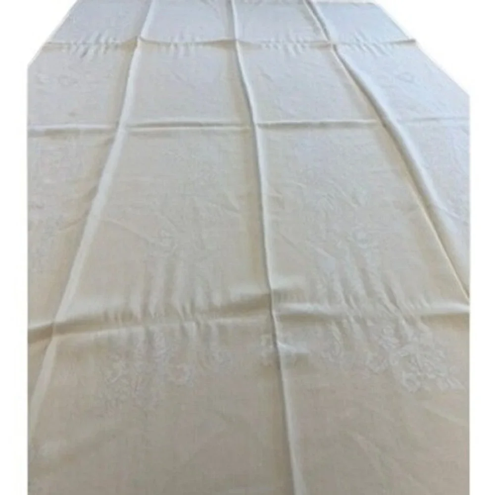 VTG Butter Yellow Damask Floral Rectangular Tablecloth 94x56 & 12 Napkins 14x14